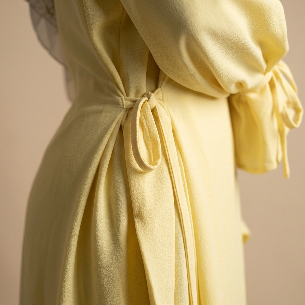 Lemon tunic set, close detail of the side wrap tie